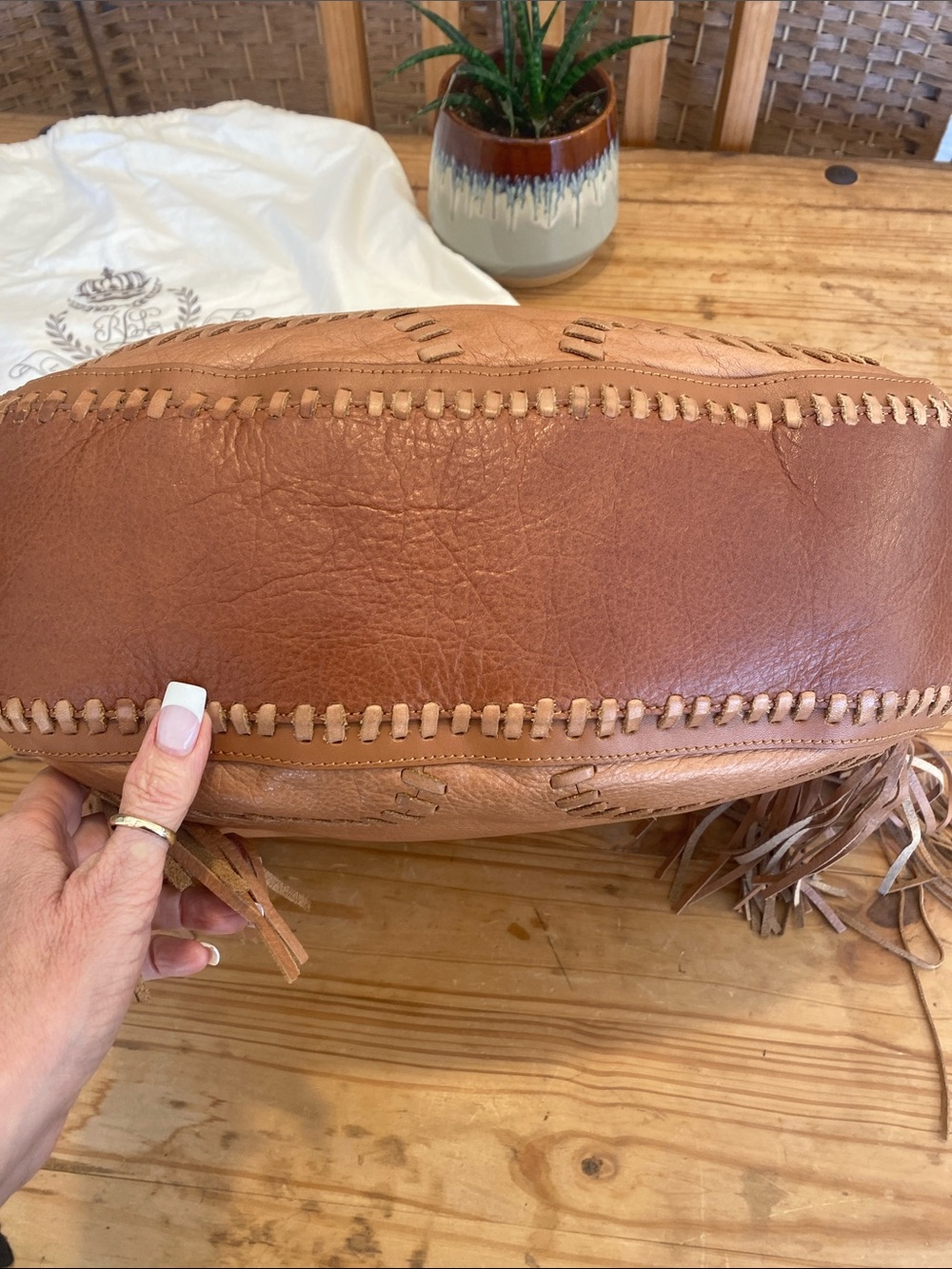 Authentic Ralph Lauren tan leather fringe shoulder bag - Picture 7 of 17